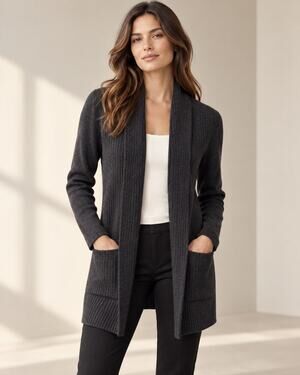 Quiet Luxury Theory Reeda O Noble Wool Ribbed Long Cardigan Charcoal Gray S New